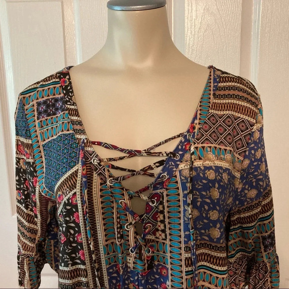 American Eagle Outfitters Boho Lace-up Blouse S - Picture 2 of 16